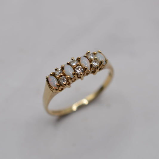 9ct Gold Opal & Cubic Zirconia Half-Eternity Ring