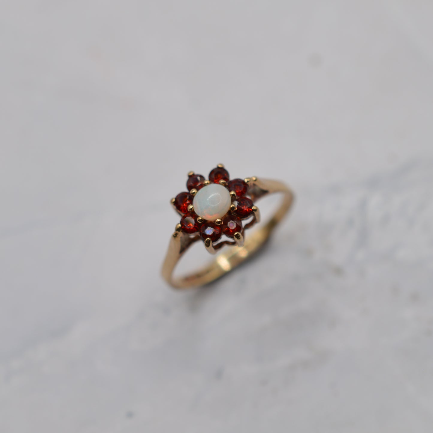 1980s 9ct Gold Opal & Garnet Cluster Ring