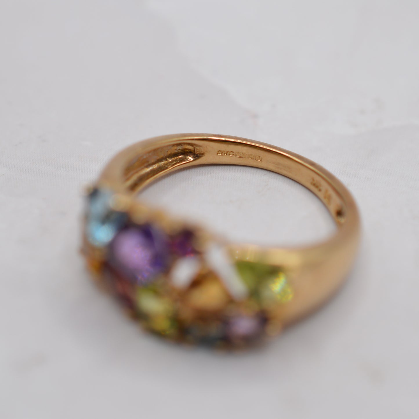 Chunky Y2K 9ct Gold Multi-Gem Ring, Peridot, Citrine, Garnet, Amethyst & Topaz