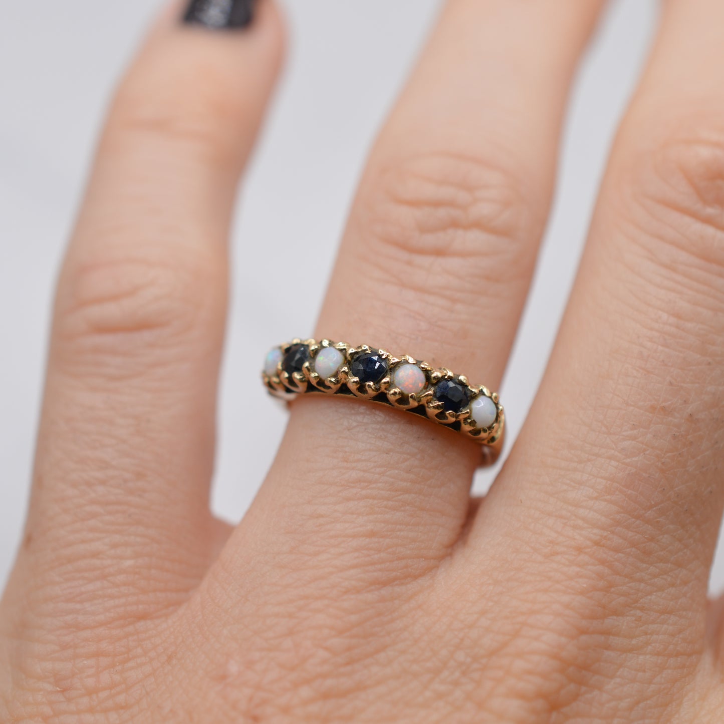 1970s Vintage 9ct Gold Sapphire & Opal Half-Eternity Ring