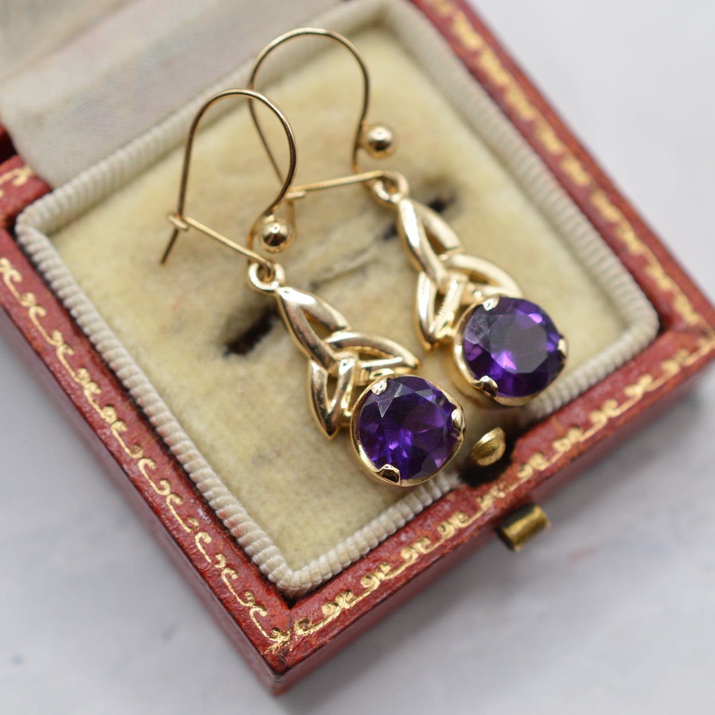 9ct Gold Amethyst Celtic Drop Earrings