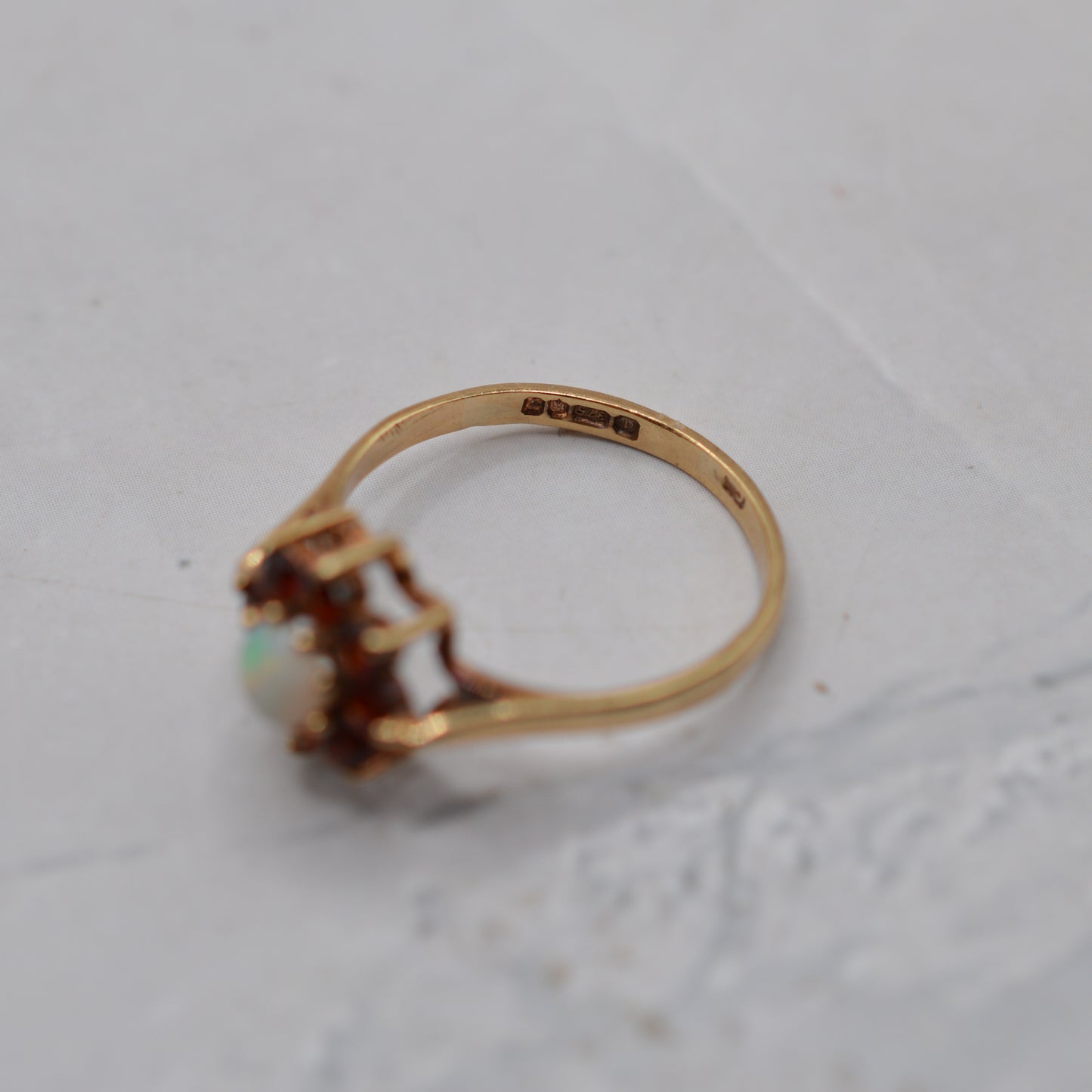 1980s 9ct Gold Opal & Garnet Cluster Ring