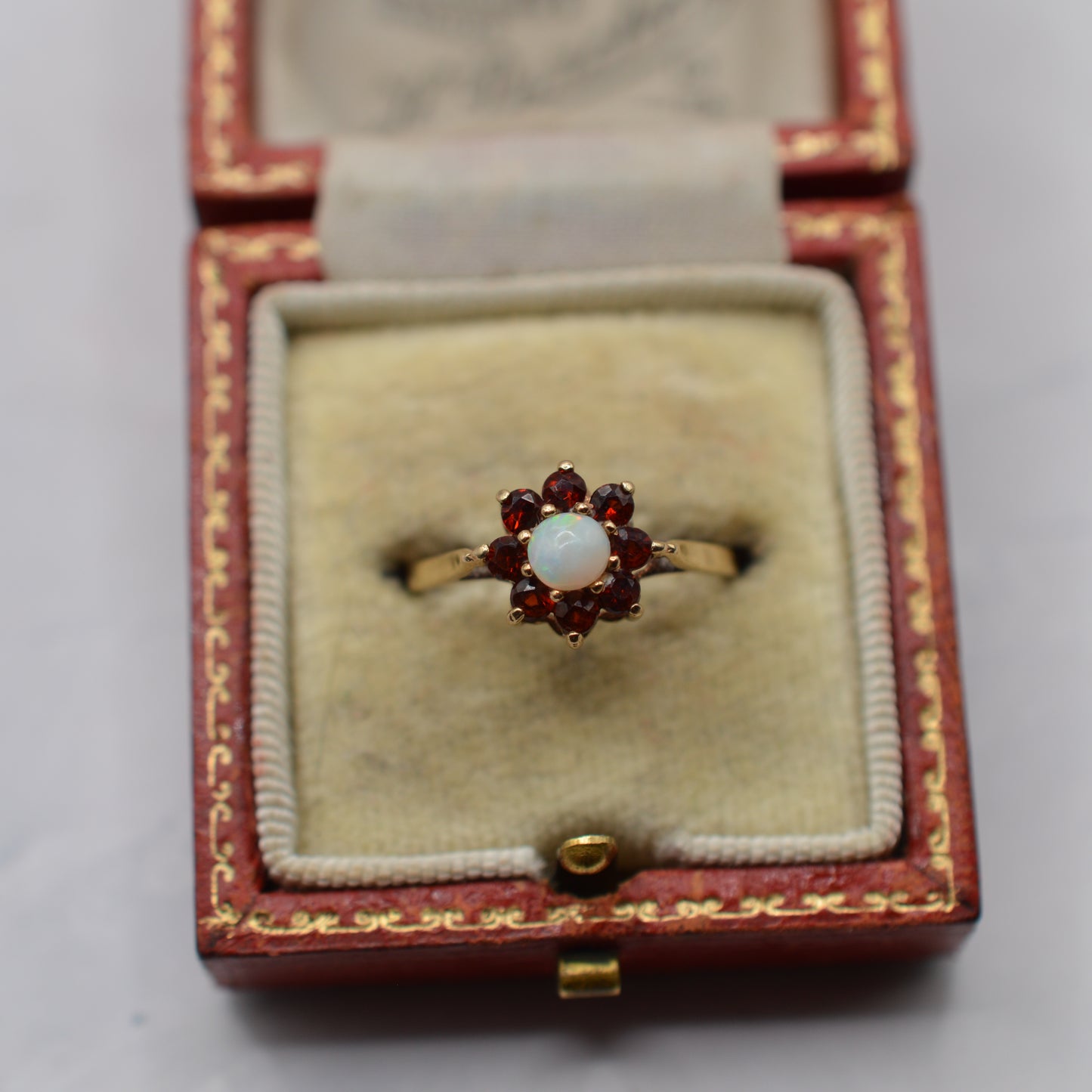 1980s 9ct Gold Opal & Garnet Cluster Ring