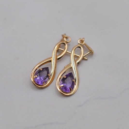9ct Gold Amethyst Drop Earrings