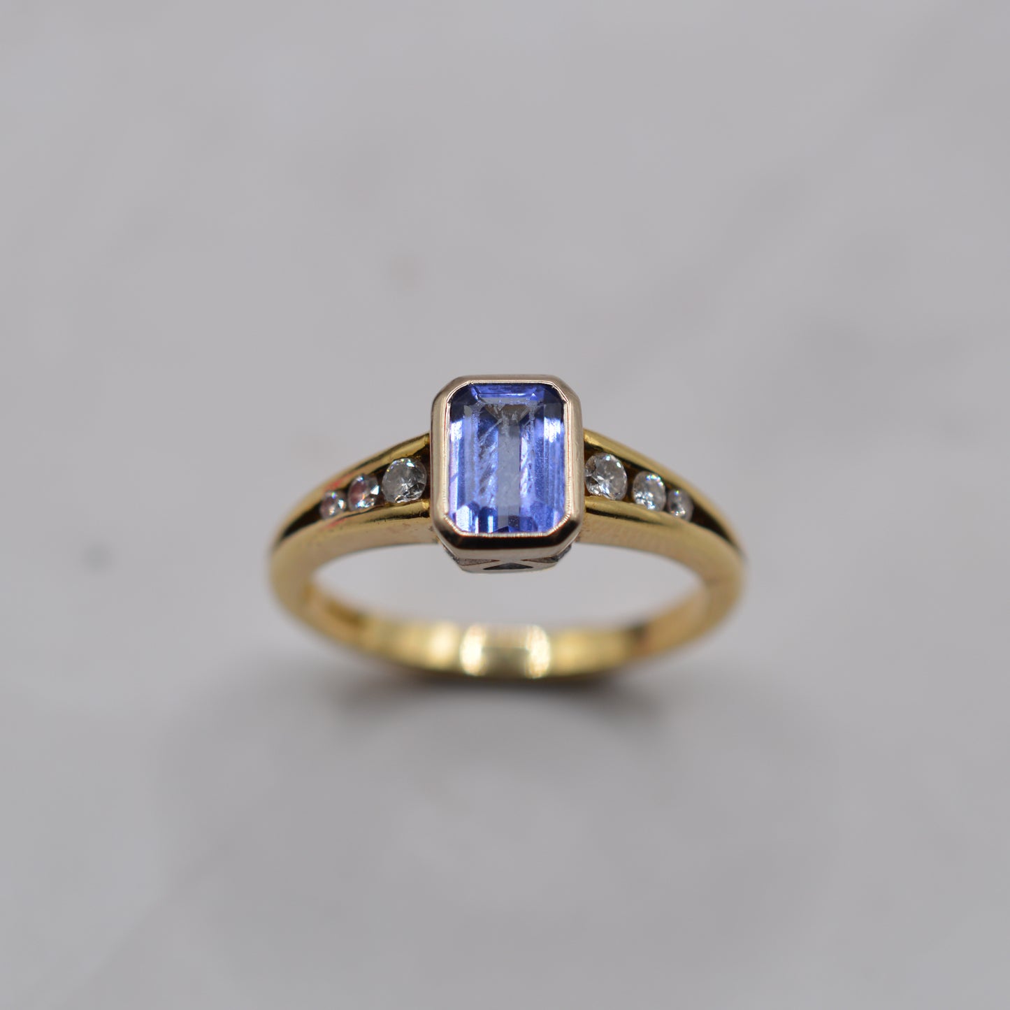 Y2K 18ct Gold Tanzanite & Diamond Ring, Bezel & Channel Set