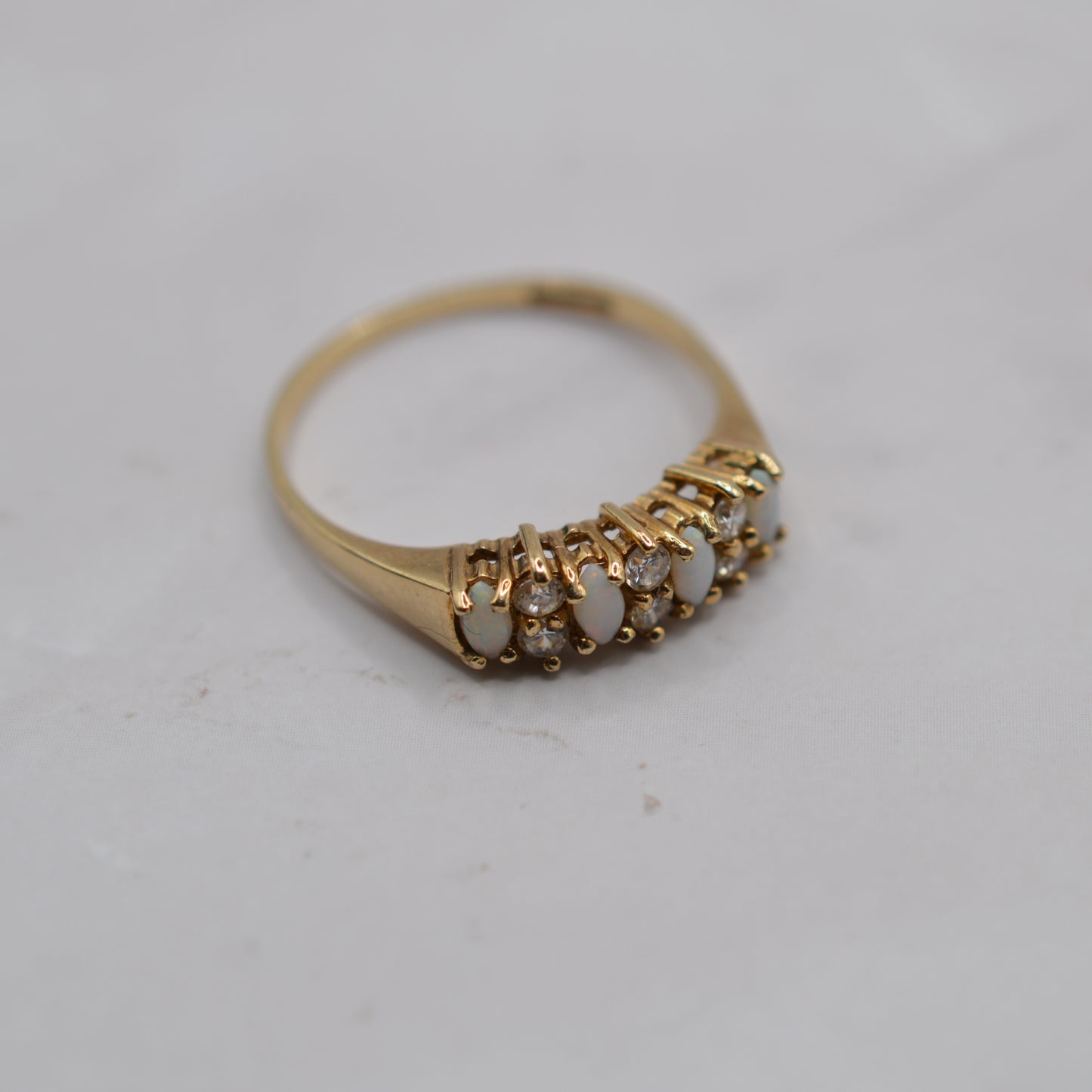 9ct Gold Opal & Cubic Zirconia Half-Eternity Ring