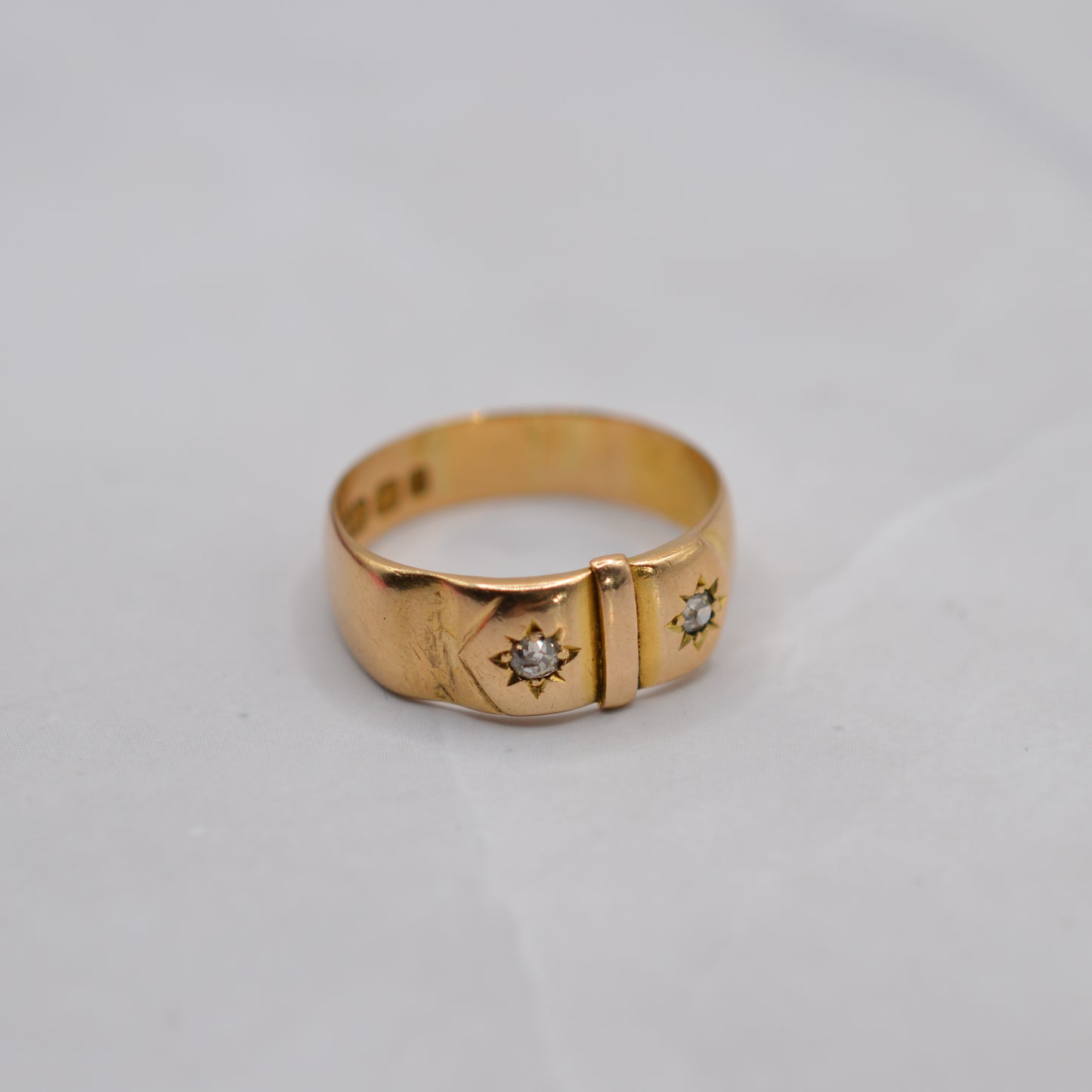 Chunky 1898 Victorian 18ct Gold Diamond Buckle Ring