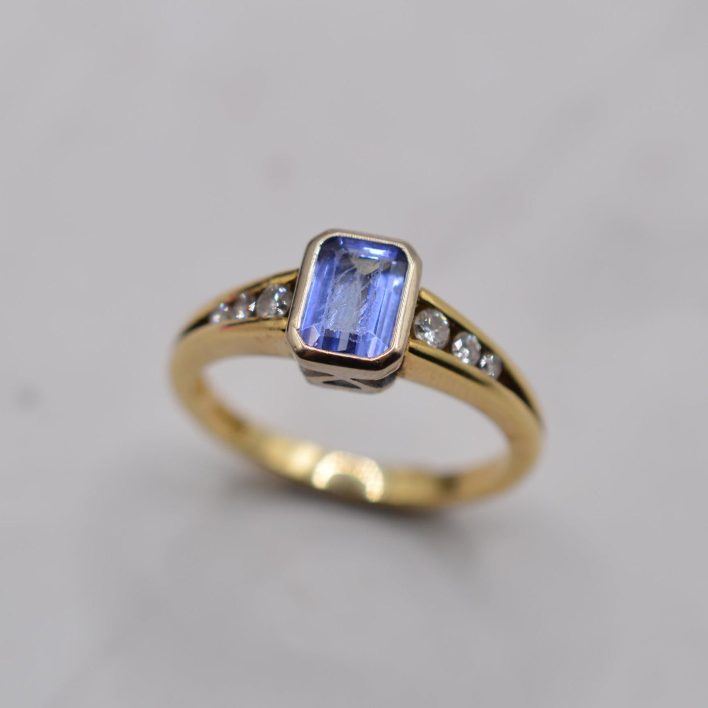 Y2K 18ct Gold Tanzanite & Diamond Ring, Bezel & Channel Set