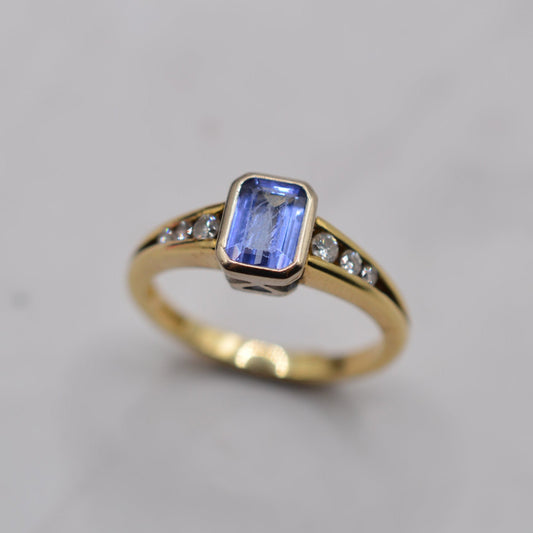 Y2K 18ct Gold Tanzanite & Diamond Ring, Bezel & Channel Set