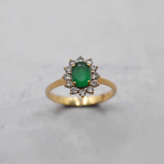 18ct Gold Emerald & Diamond Cluster Ring