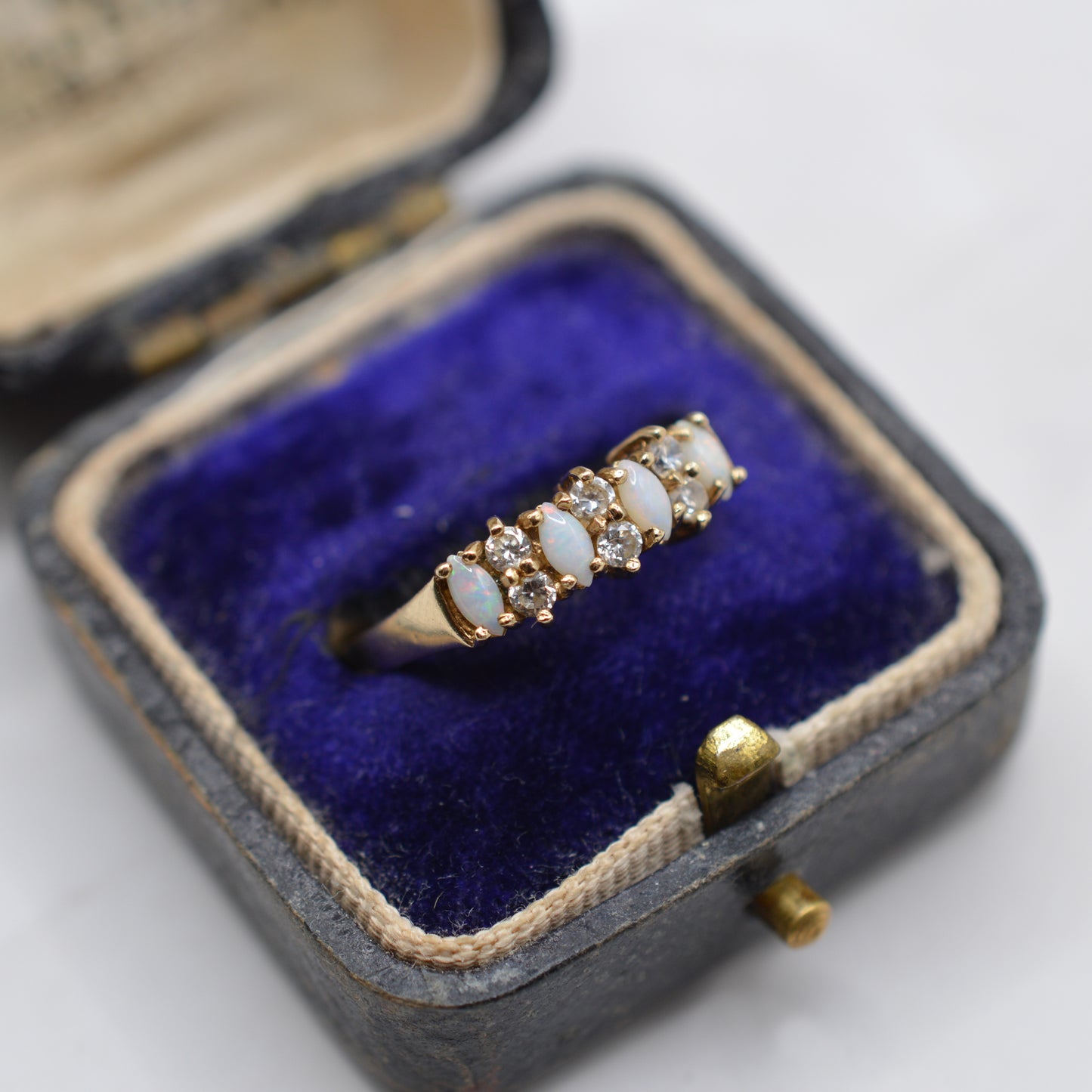 9ct Gold Opal & Cubic Zirconia Half-Eternity Ring