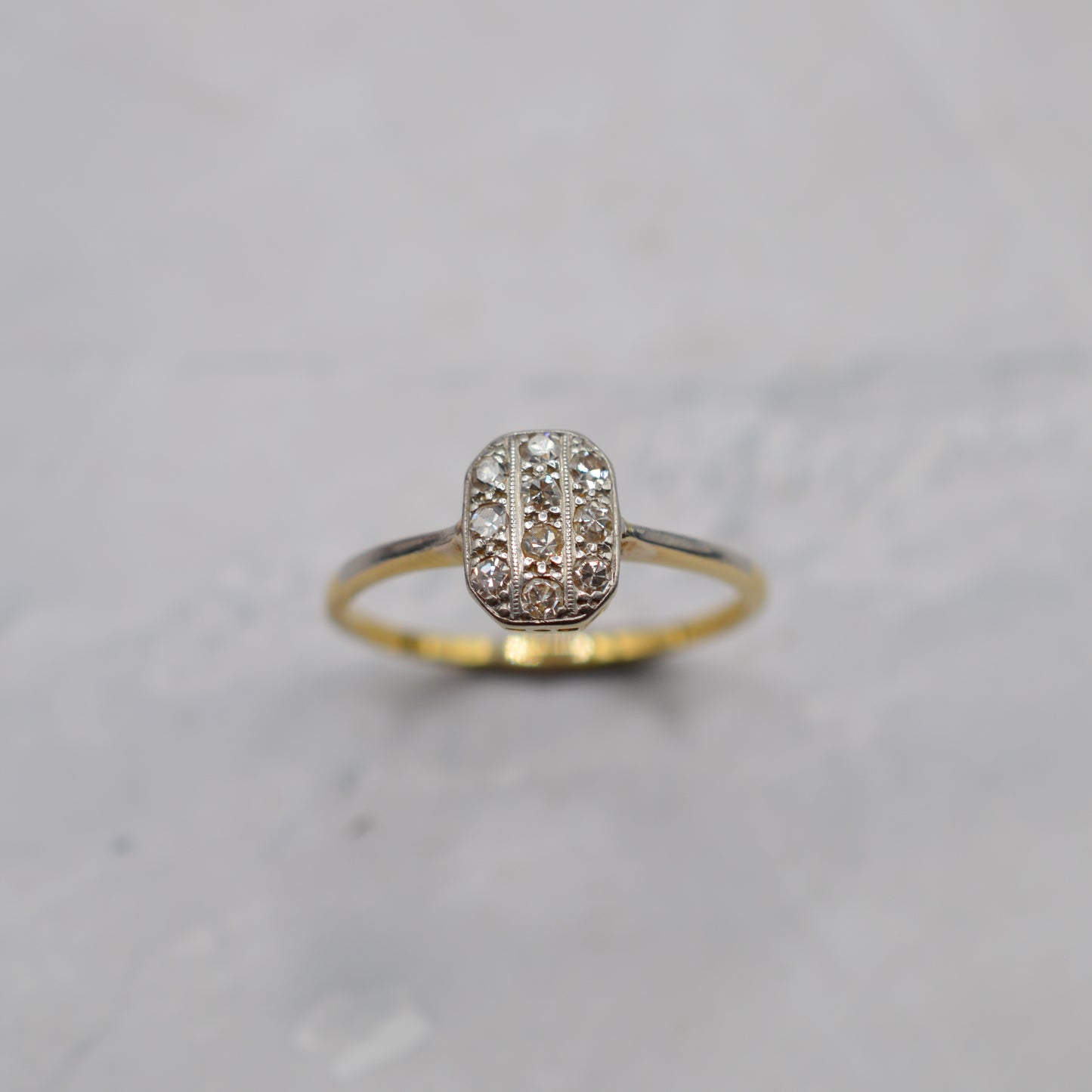 Antique 18ct Gold & Platinum Art Deco Diamond Panel Ring