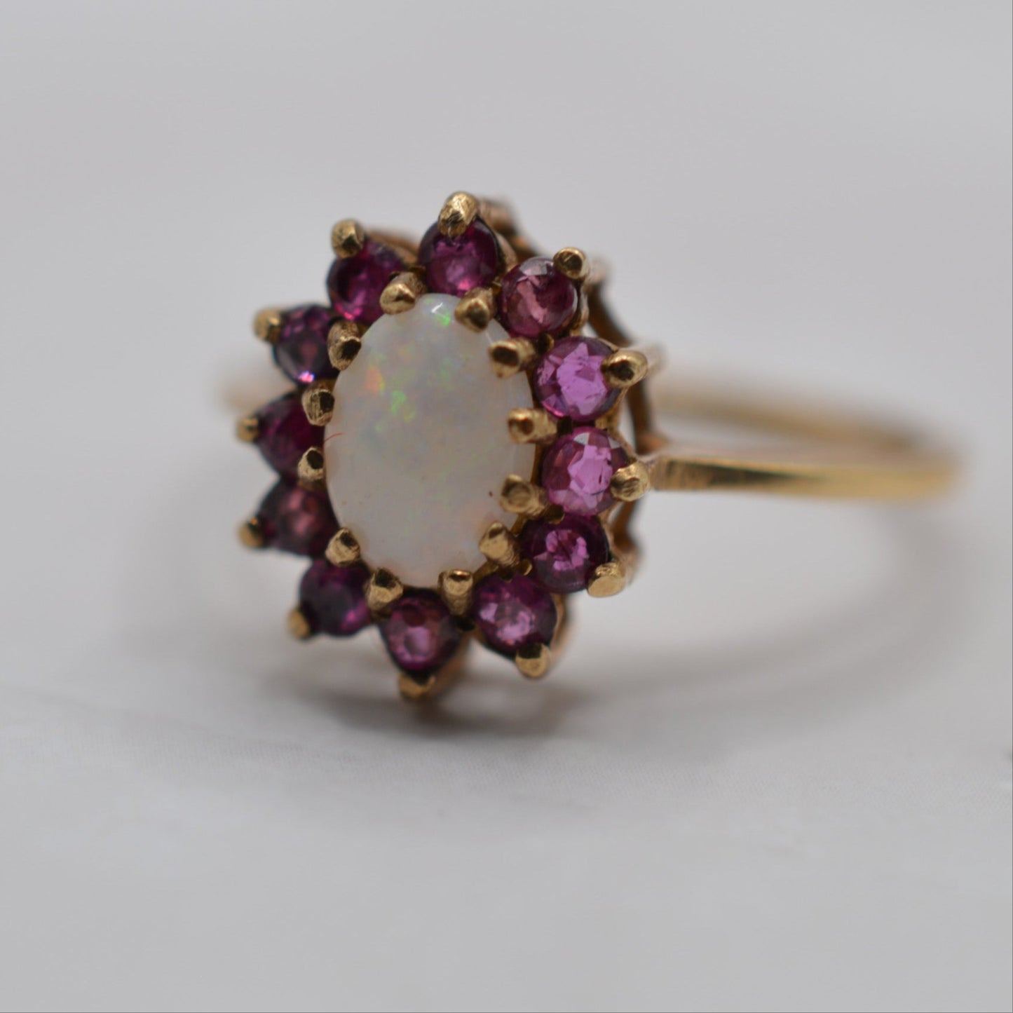 1970s Vintage 9ct Gold Opal & Ruby Cluster Ring