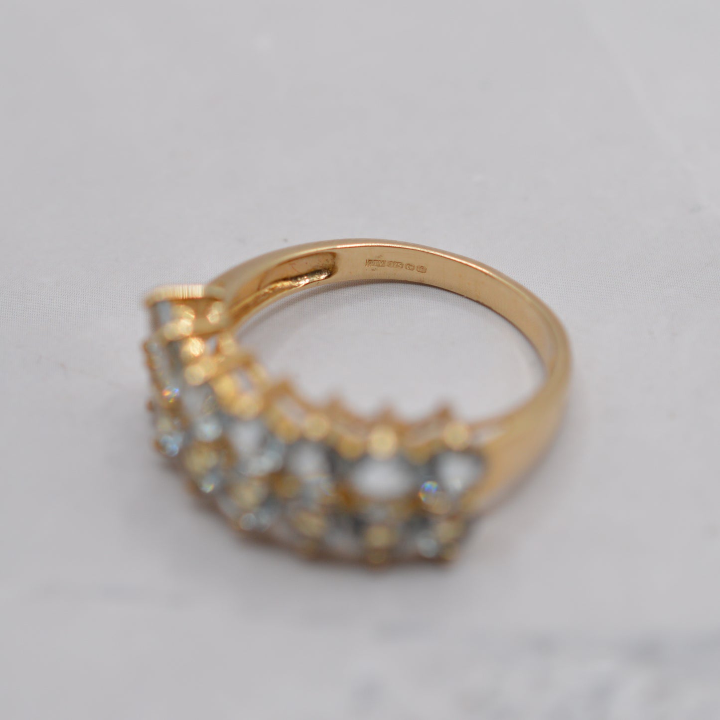 Y2K Chunky 9ct Gold Aquamarine Double Row Half-Eternity Ring