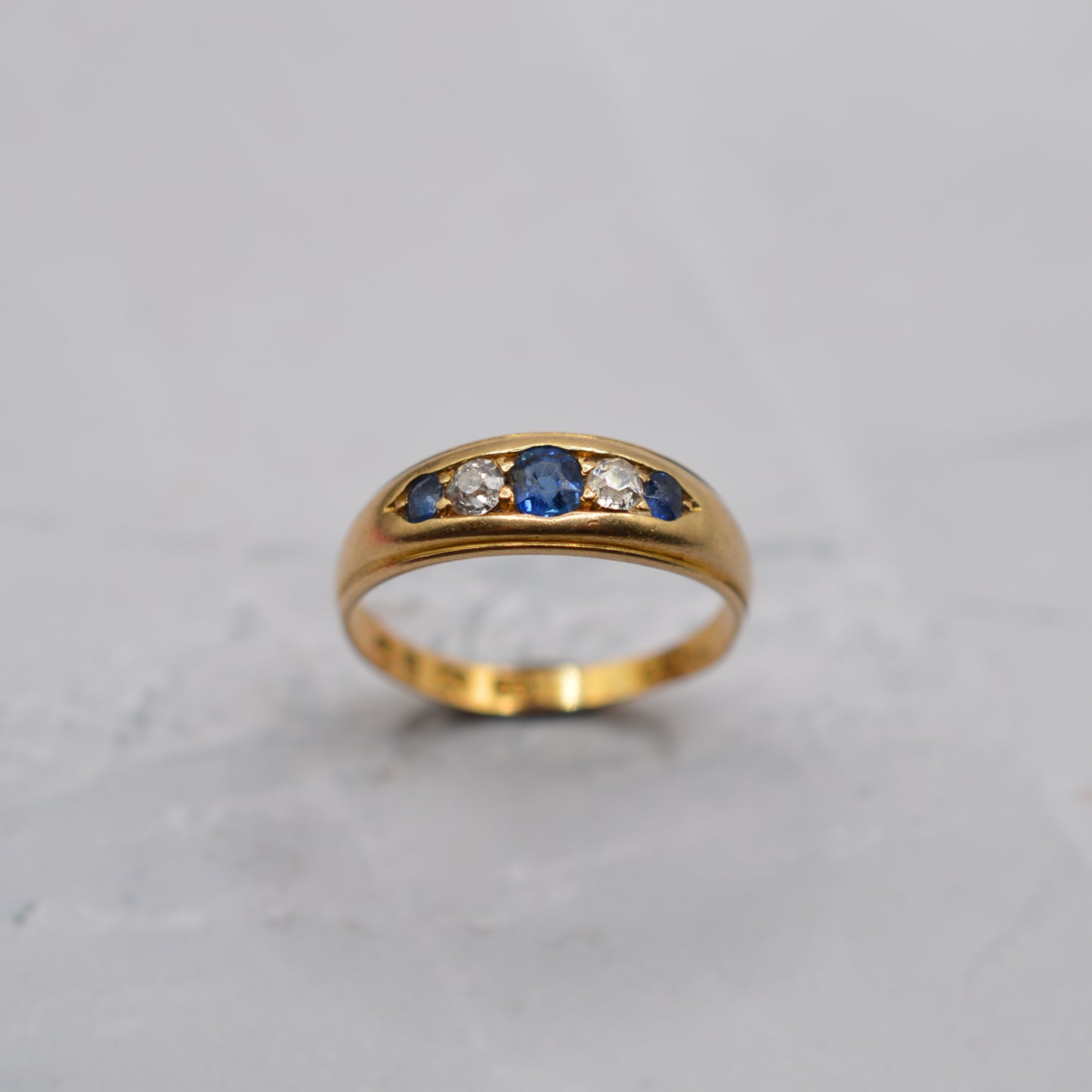 Victorian 22ct Gold 1879 Antique Sapphire & Diamond Five-Stone Ring
