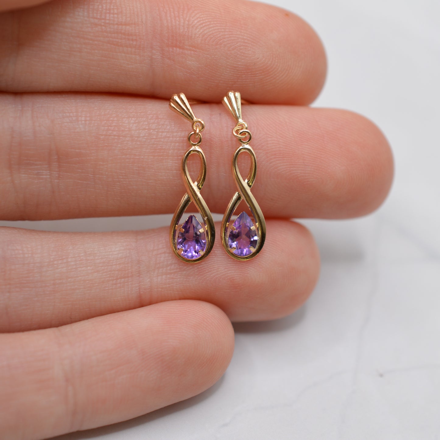 9ct Gold Amethyst Drop Earrings