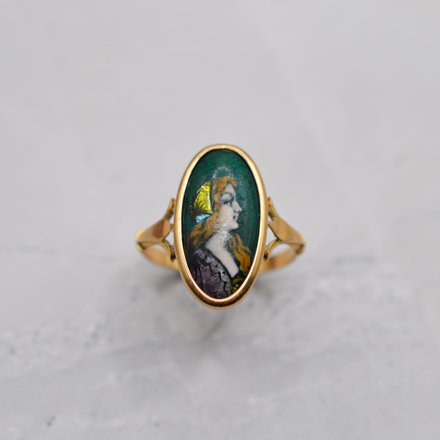 Antique Art Nouveau 18ct Gold French Limoges Enamel Ring (Louis Clément)