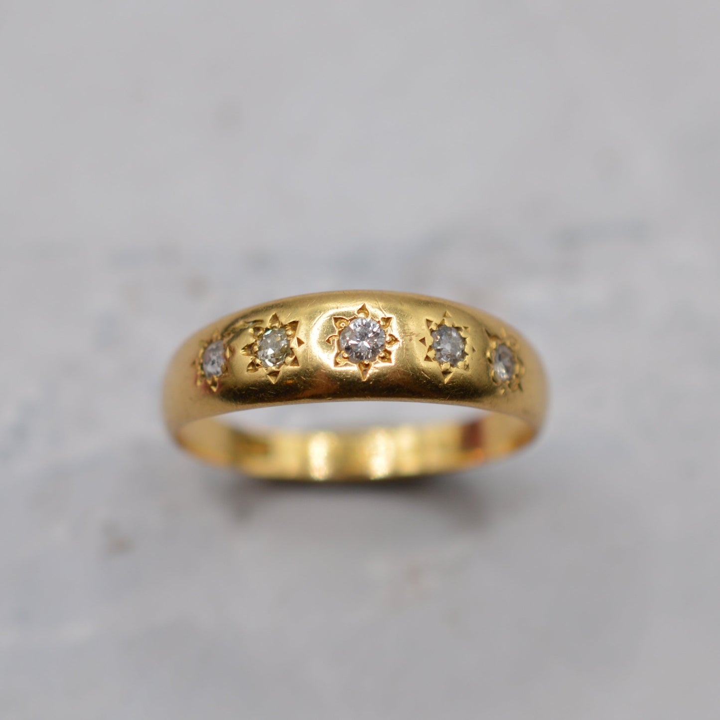 1876 Victorian 18ct Gold Diamond Five-Stone Antique Gypsy Ring