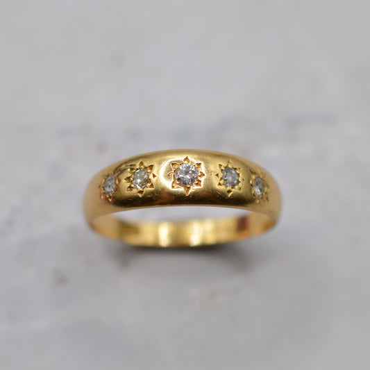 1876 Victorian 18ct Gold Diamond Five-Stone Antique Gypsy Ring