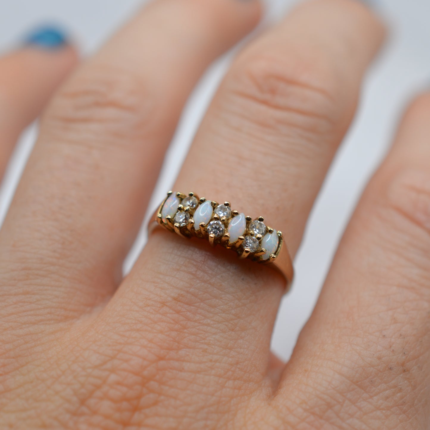 9ct Gold Opal & Cubic Zirconia Half-Eternity Ring