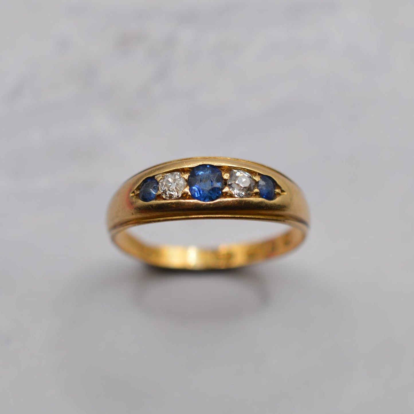 Victorian 22ct Gold 1879 Antique Sapphire & Diamond Five-Stone Ring