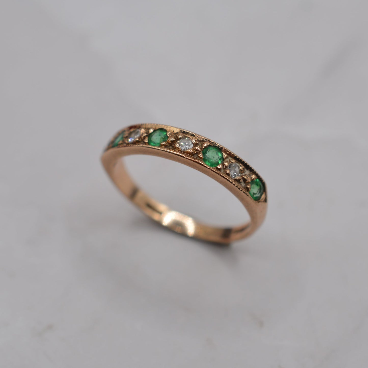 1980s Vintage 9ct Gold Emerald & Diamond Half-Eternity Ring