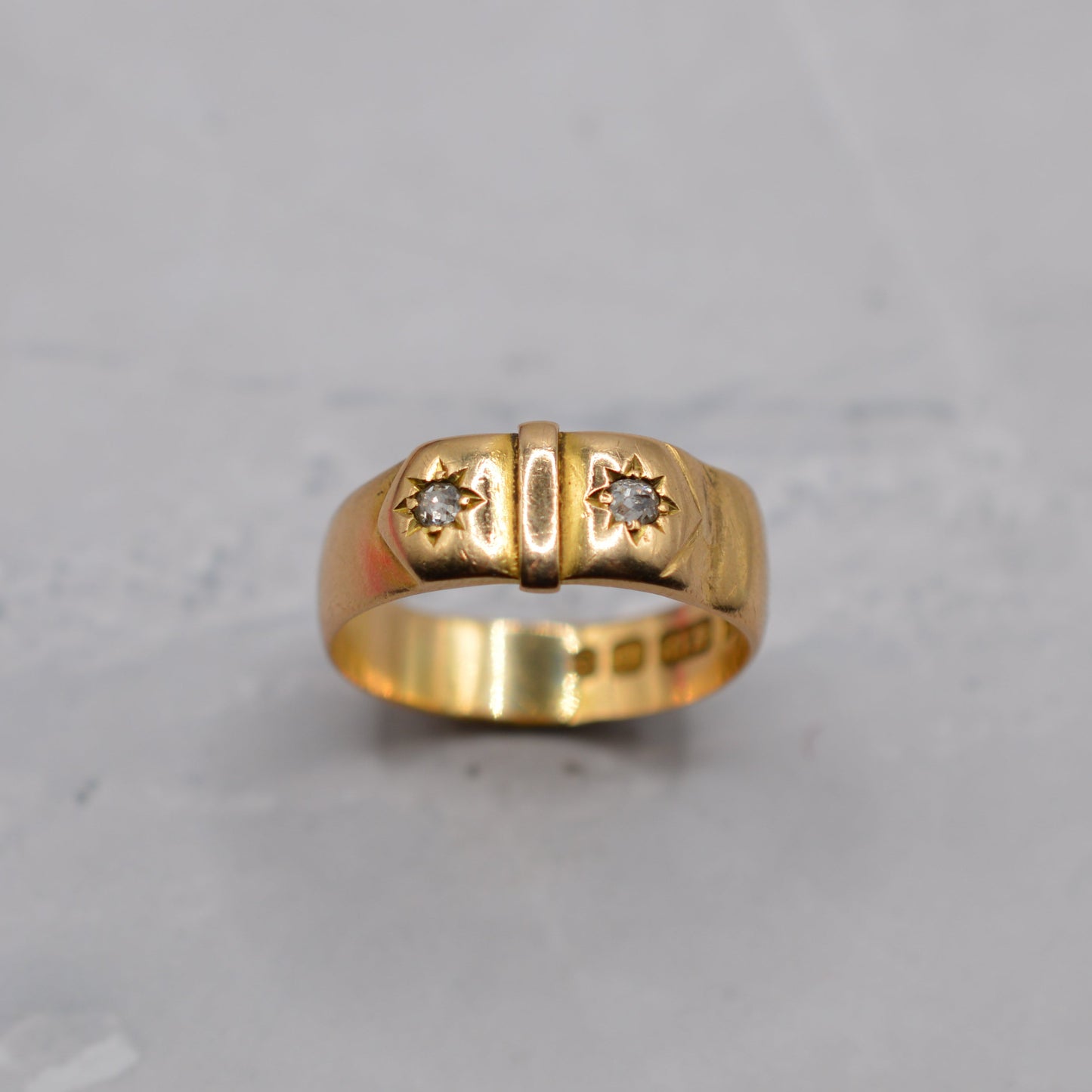 Chunky 1898 Victorian 18ct Gold Diamond Buckle Ring