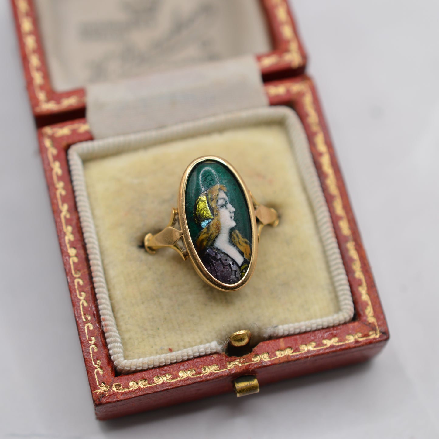 Antique Art Nouveau 18ct Gold French Limoges Enamel Ring (Louis Clément)