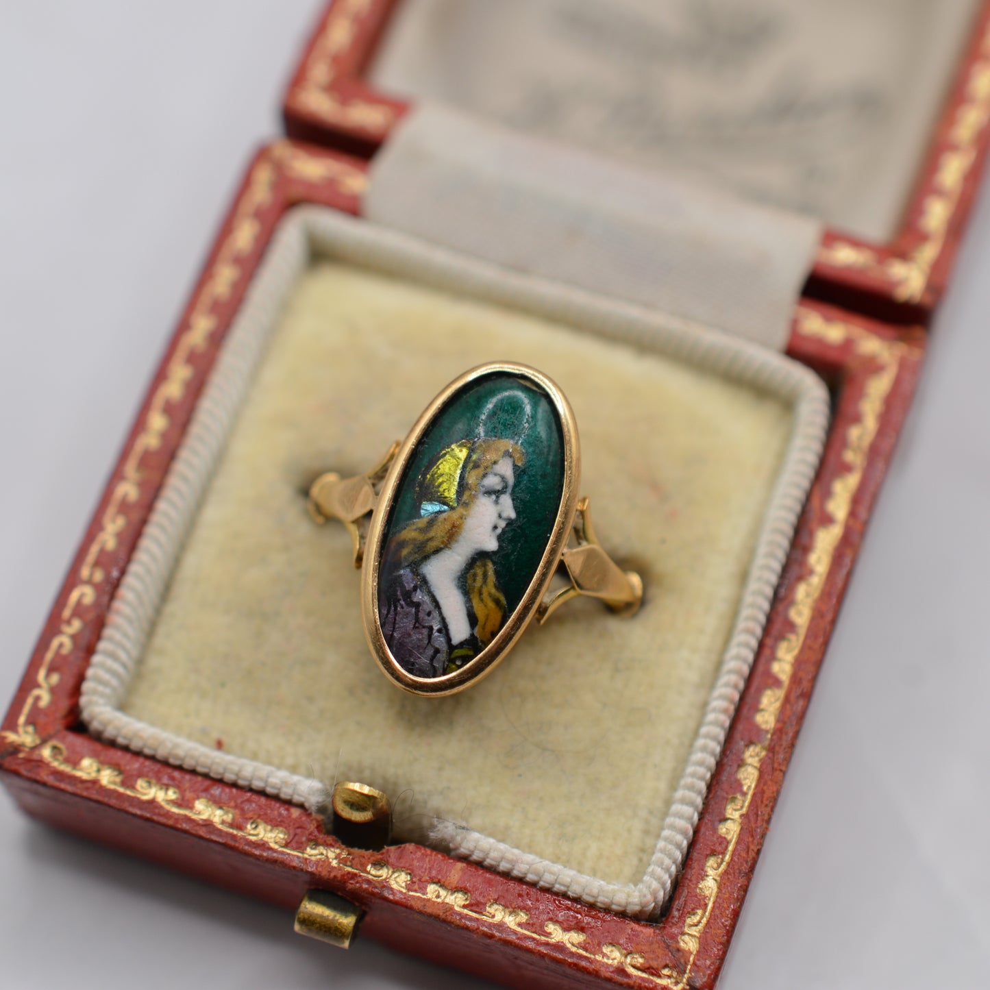Antique Art Nouveau 18ct Gold French Limoges Enamel Ring (Louis Clément)