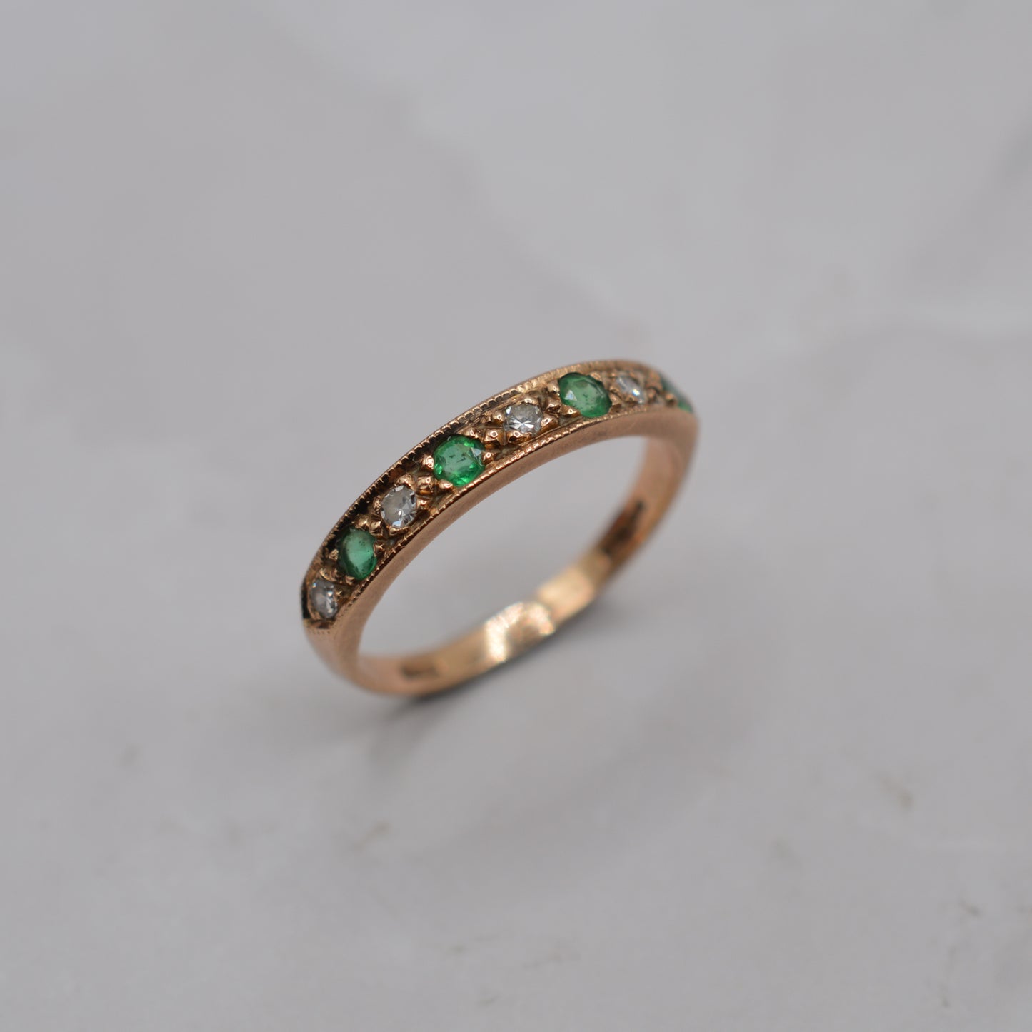 1980s Vintage 9ct Gold Emerald & Diamond Half-Eternity Ring