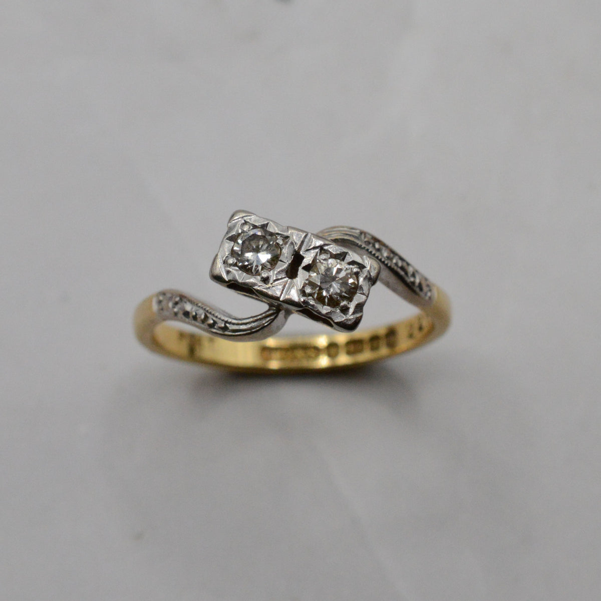 1961 Mid-Century 18ct Gold & Platinum Diamond Toi-et-Moi Ring