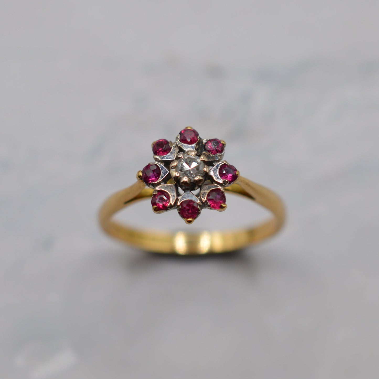 1960s Vintage 18ct Gold Ruby & Diamond Cluster Ring
