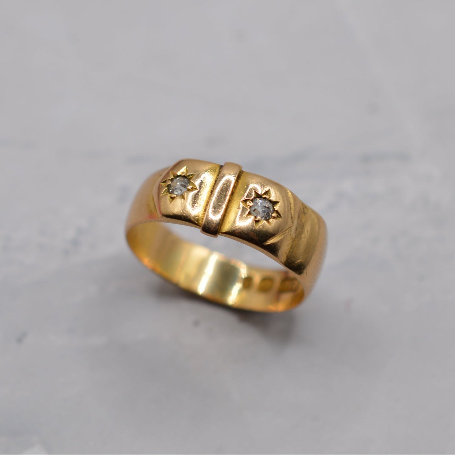 Chunky 1898 Victorian 18ct Gold Diamond Buckle Ring