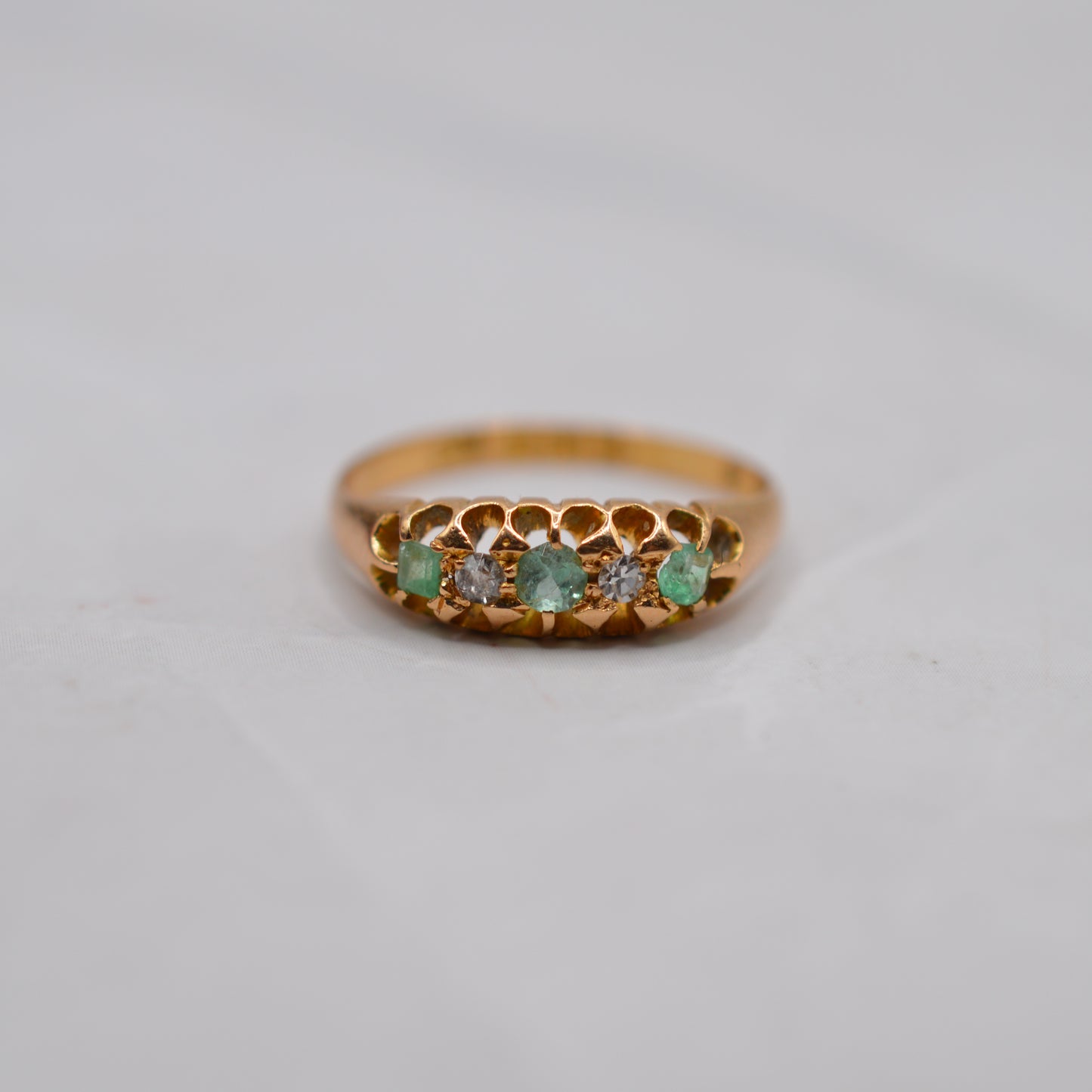 Antique 18ct Gold Emerald & Diamond Five-Stone Ring