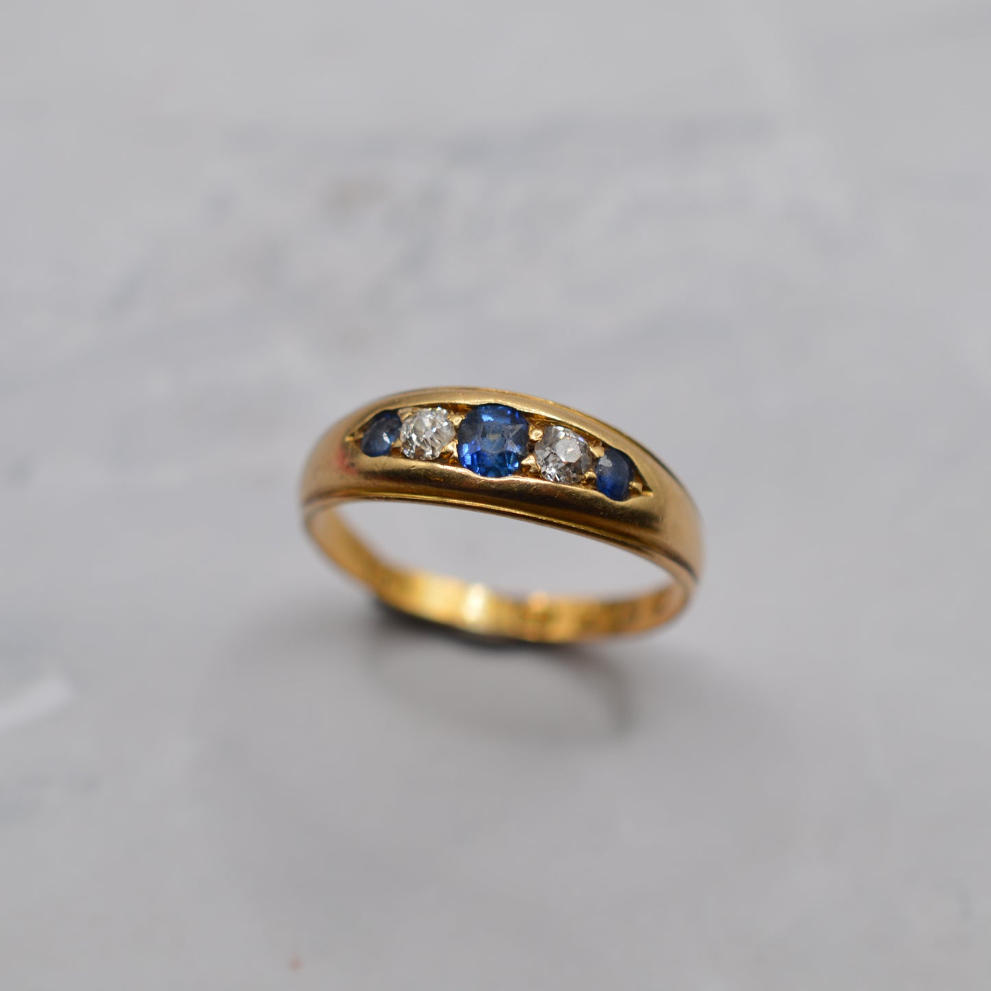 Victorian 22ct Gold 1879 Antique Sapphire & Diamond Five-Stone Ring