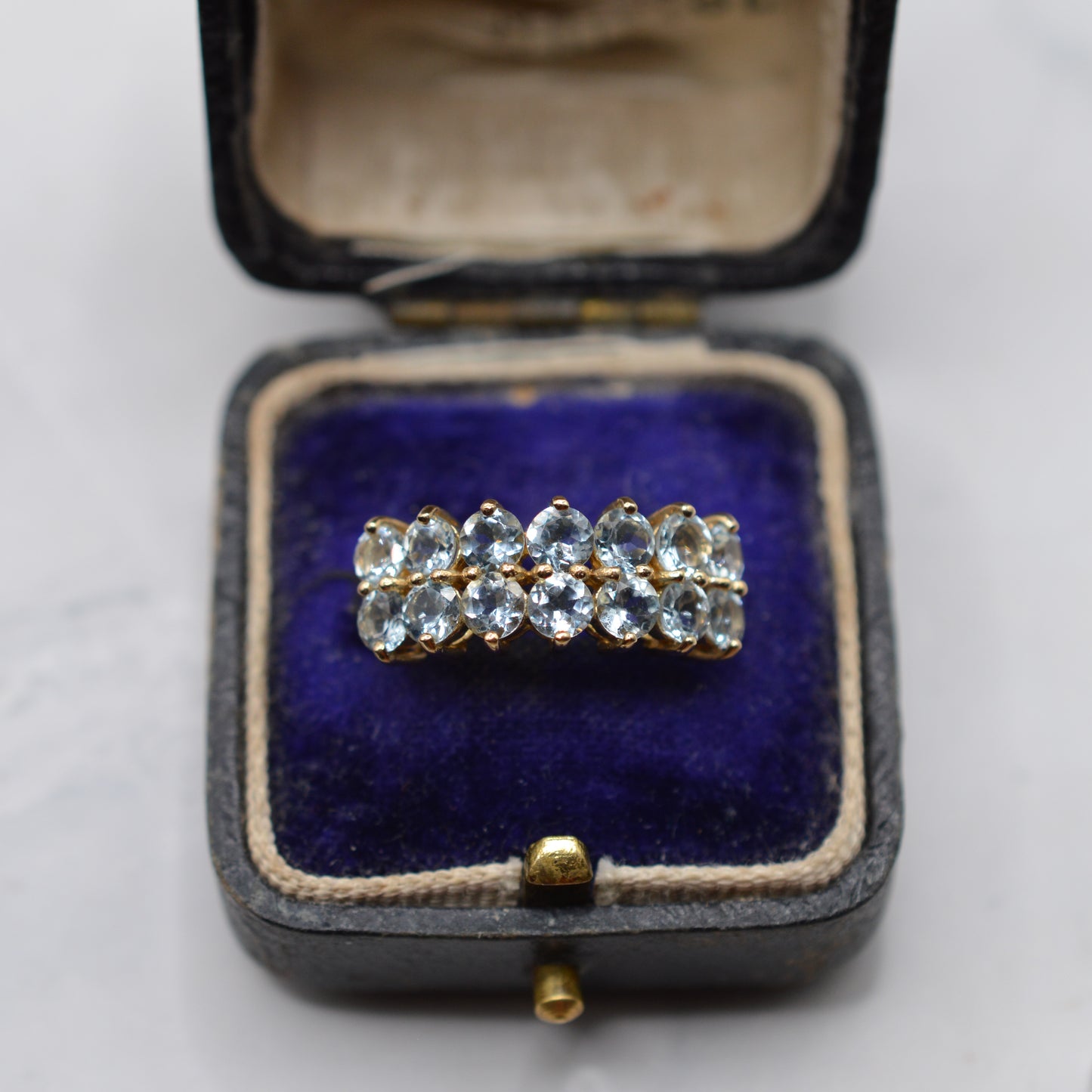 Y2K Chunky 9ct Gold Aquamarine Double Row Half-Eternity Ring