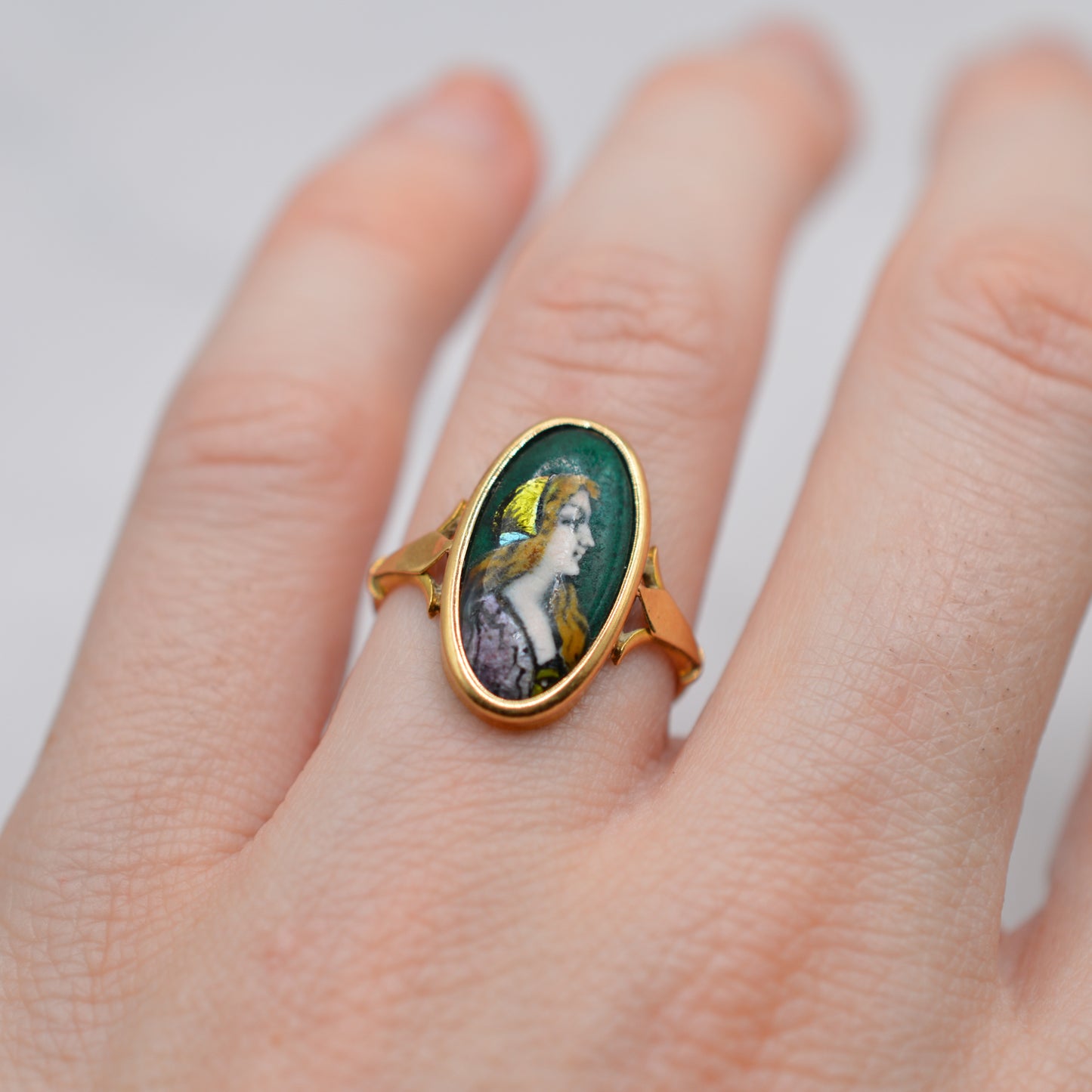 Antique Art Nouveau 18ct Gold French Limoges Enamel Ring (Louis Clément)
