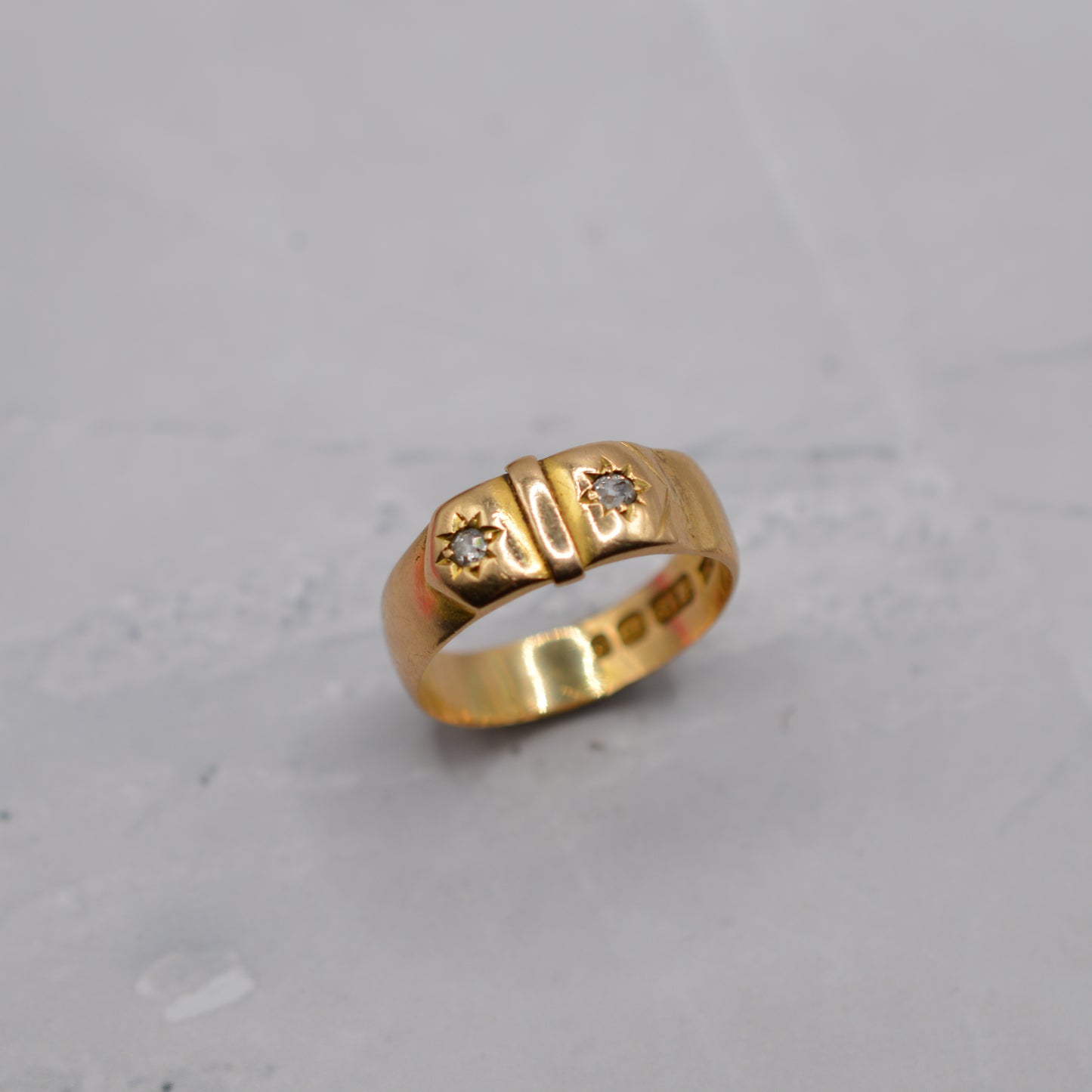 Chunky 1898 Victorian 18ct Gold Diamond Buckle Ring