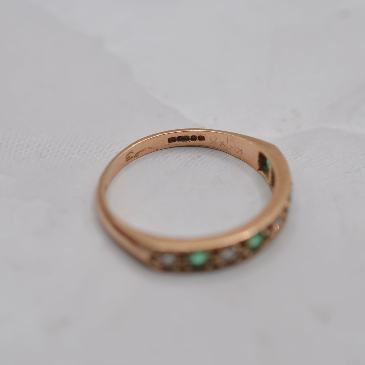 1980s Vintage 9ct Gold Emerald & Diamond Half-Eternity Ring