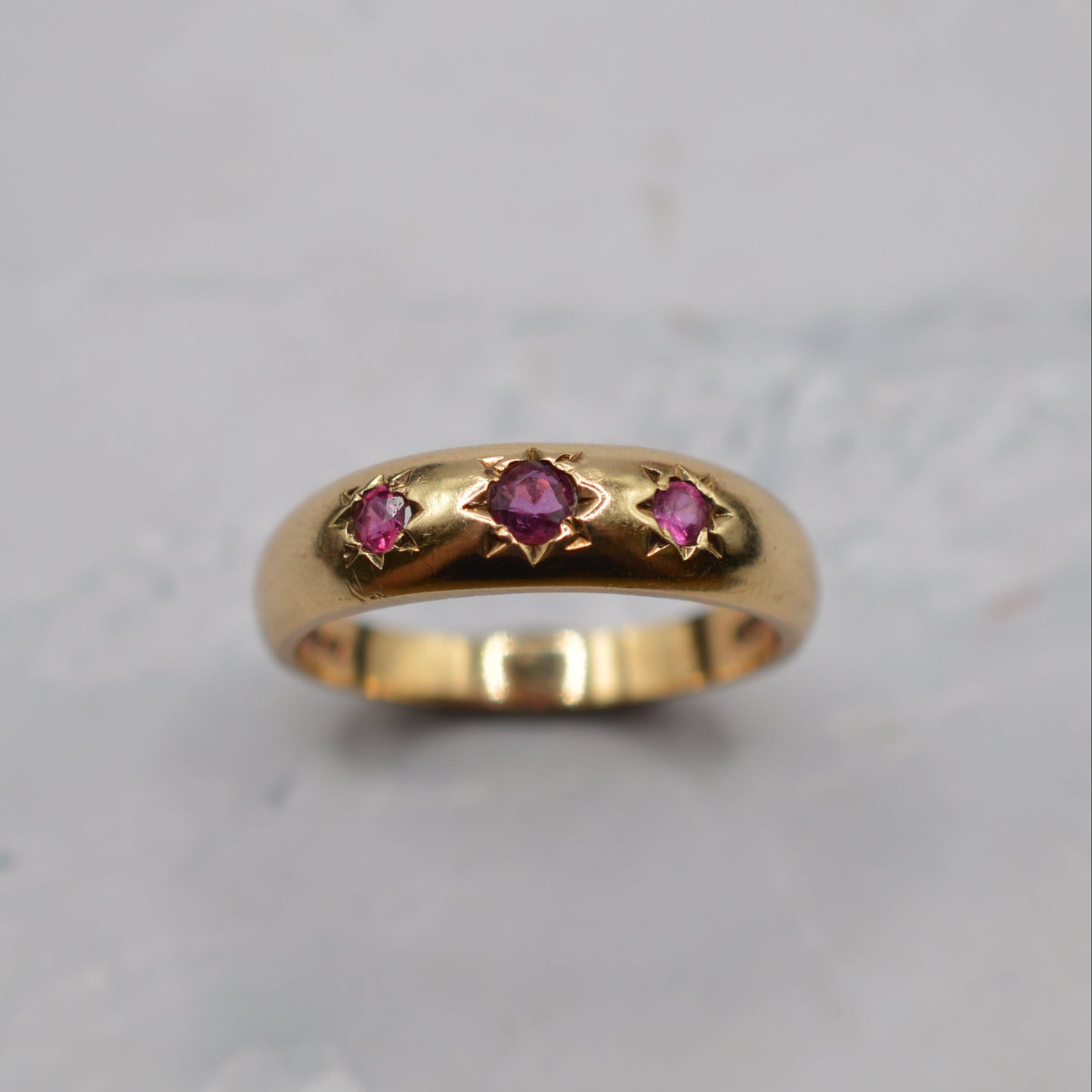 1970s Vintage 9ct Gold Ruby Trilogy Gypsy Ring