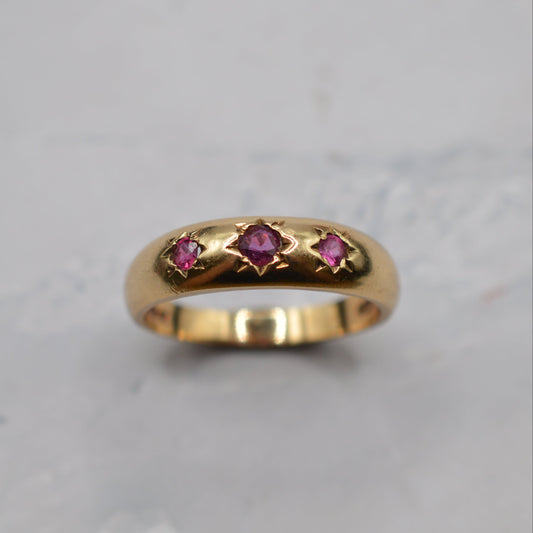 1970s Vintage 9ct Gold Ruby Trilogy Gypsy Ring