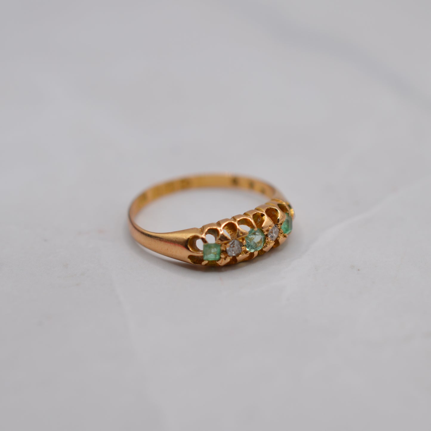 Antique 18ct Gold Emerald & Diamond Five-Stone Ring