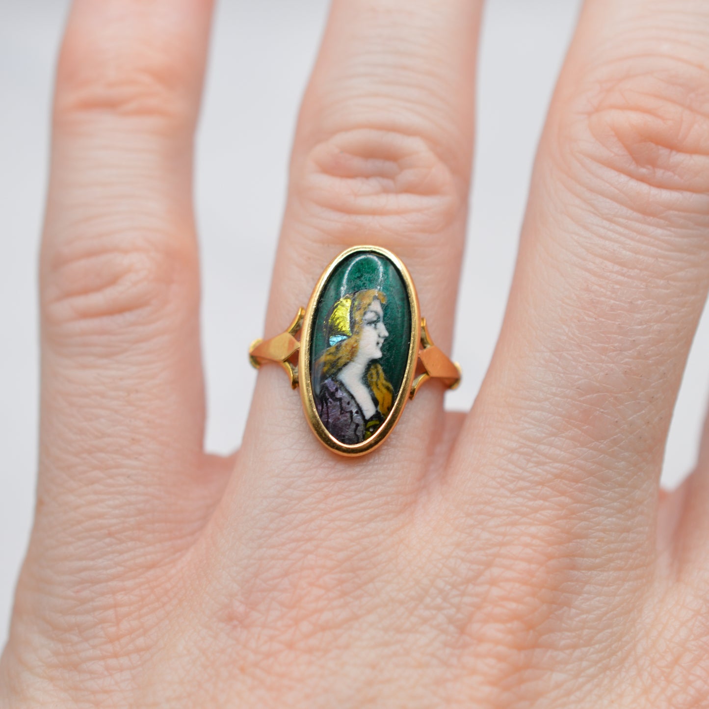 Antique Art Nouveau 18ct Gold French Limoges Enamel Ring (Louis Clément)