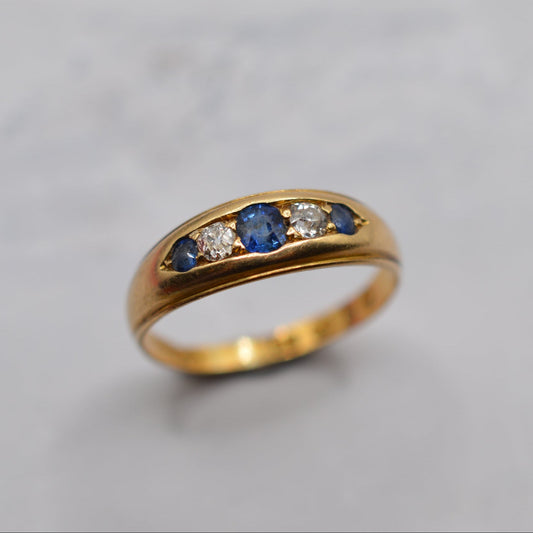 Victorian 22ct Gold 1879 Antique Sapphire & Diamond Five-Stone Ring