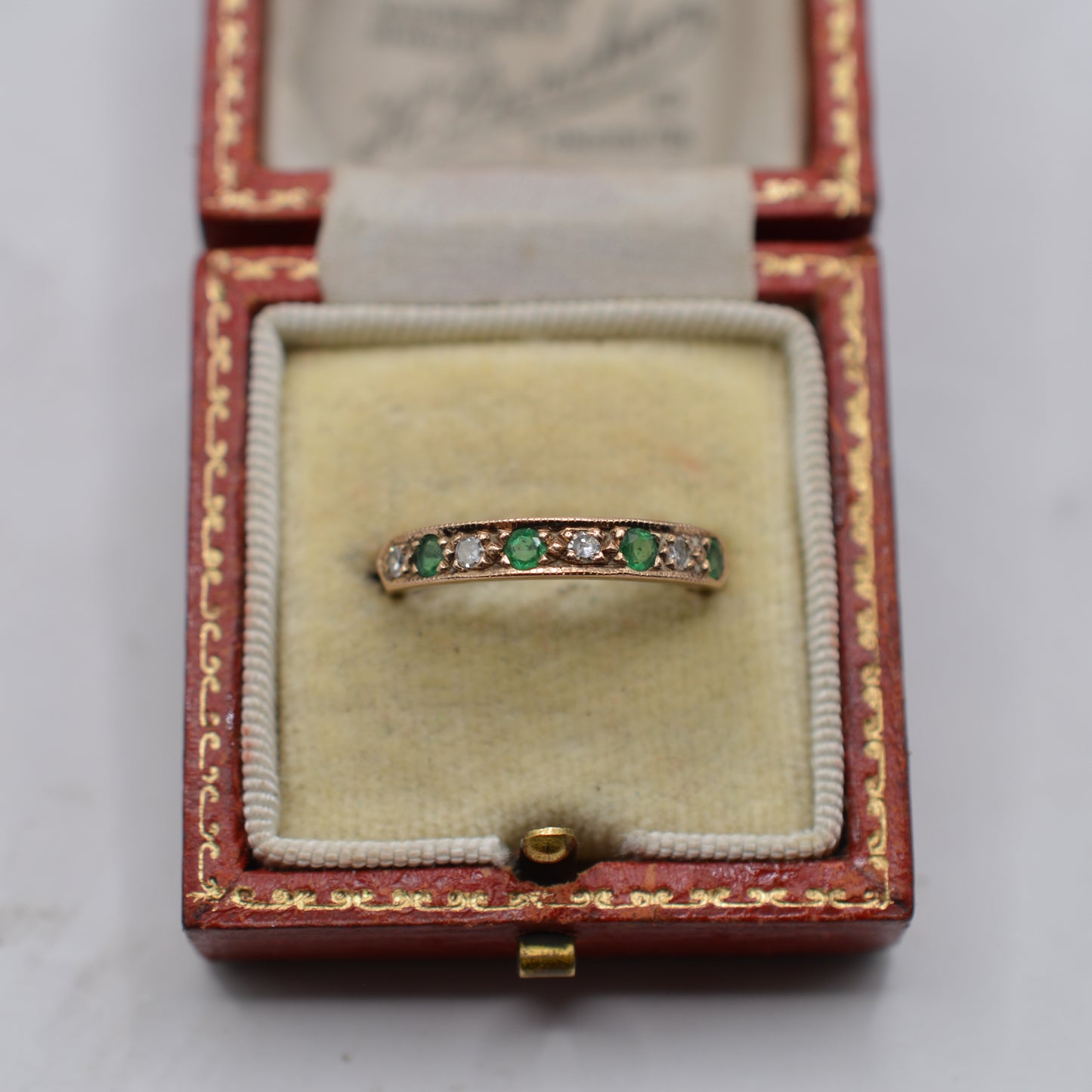 1980s Vintage 9ct Gold Emerald & Diamond Half-Eternity Ring