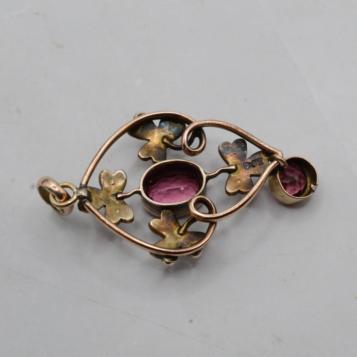Antique Art Nouveau 9ct Gold Pink Tourmaline & Pearl Pendant