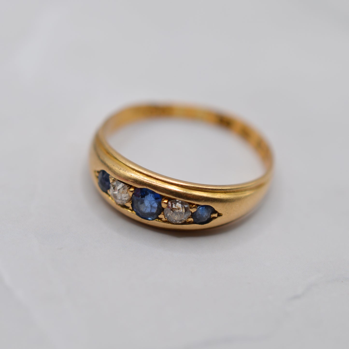 Victorian 22ct Gold 1879 Antique Sapphire & Diamond Five-Stone Ring