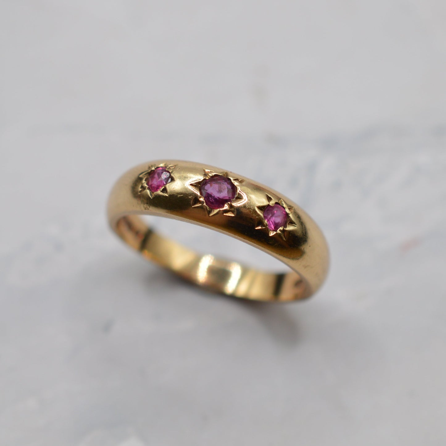 1970s Vintage 9ct Gold Ruby Trilogy Gypsy Ring