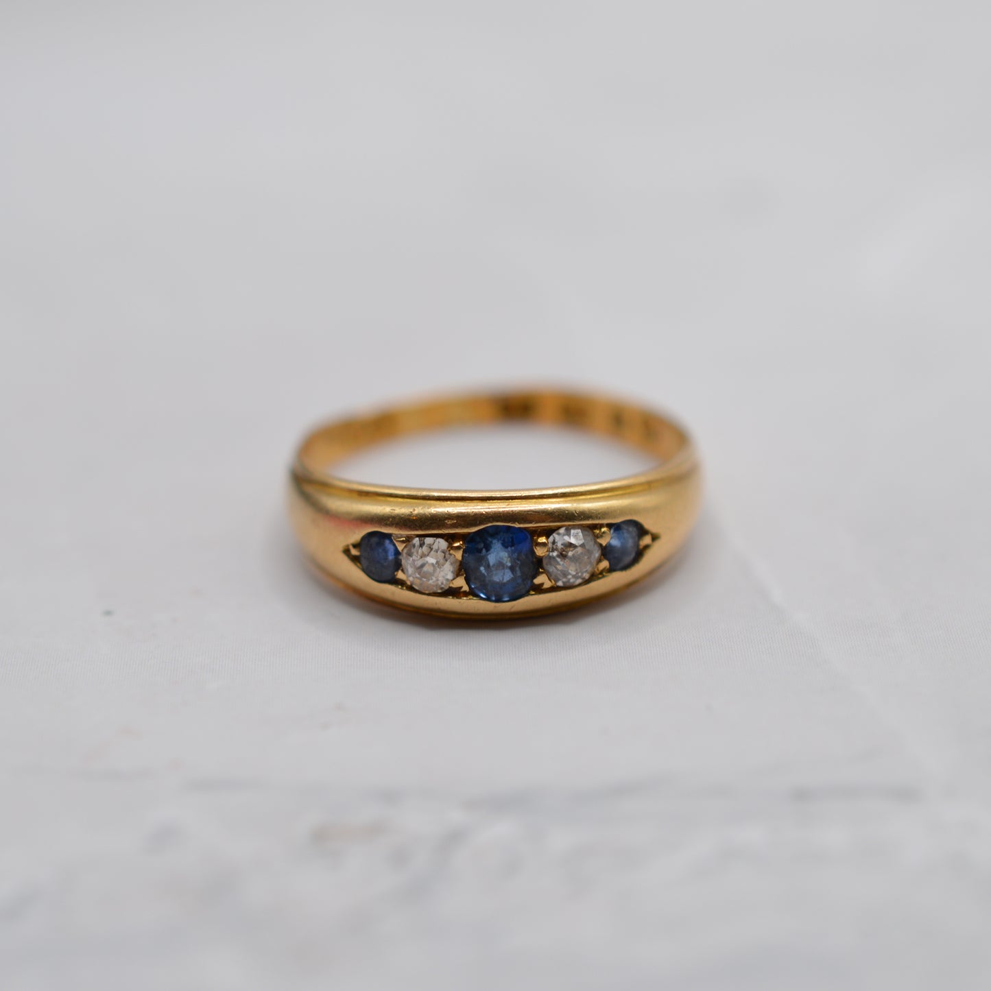 Victorian 22ct Gold 1879 Antique Sapphire & Diamond Five-Stone Ring