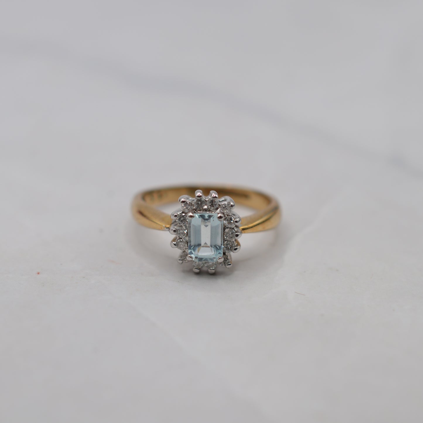 1990s 9ct Gold Aquamarine & Diamond Cluster Ring